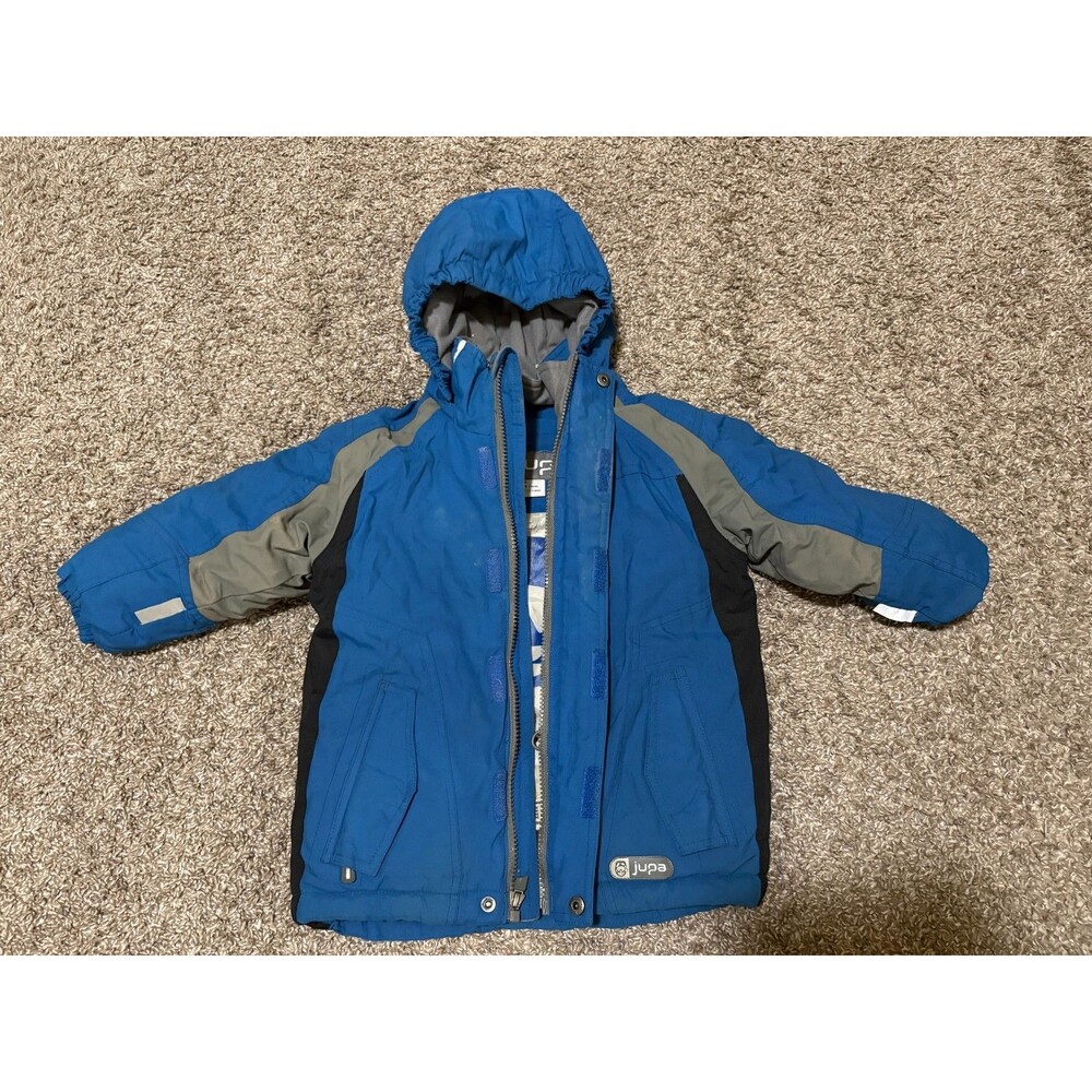 Jupa Kids Ski Jacket Size 2 Blue Gray Winter Puffer Coat Hooded Snowboarding Boy